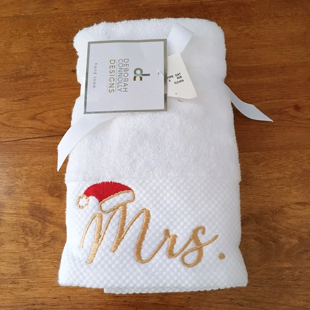 Mr & Mrs Christmas Santa Hand Plush Towels NWT First Christmas Gift Deb Connelly